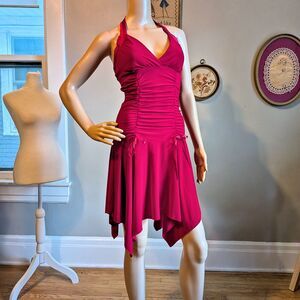 Vintage Y2K Taboo Mini Dress Red Halter Whimsygoth Ruching Bows Burlesque Size M